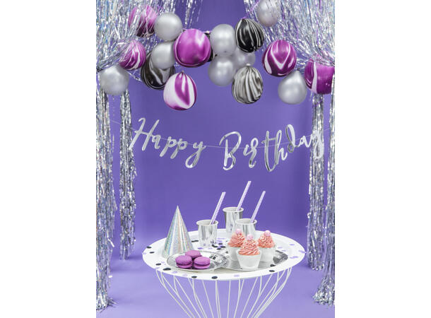 Bokstavbanner - "Happy Birthday" - Sølv 16.5x62cm