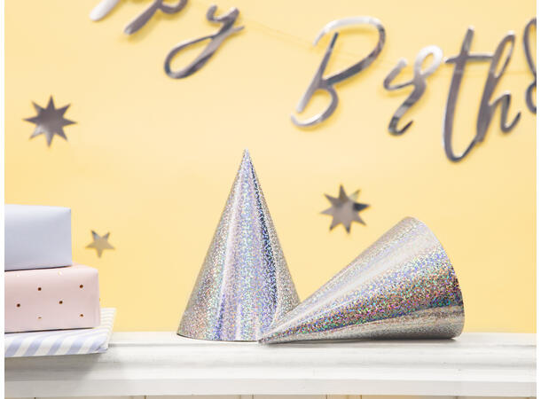 Festhatter - Holografisk Sølv - Papp 16cm - 6pk 