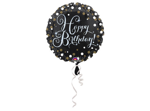 Folieballong - "Happy Birthday" - Hvit Prikker - 43cm