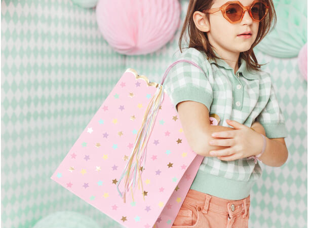 Gavepose Papp - Rosa - Stjerner 22x23x8cm 