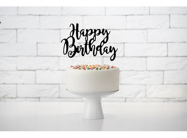 Kaketopp - "Happy Birthday" - Sort 25.5cm 