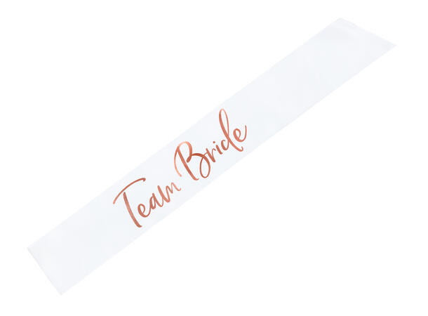 Magebånd Sash - "Team Bride" Hvit & Rosegull - 75cm 