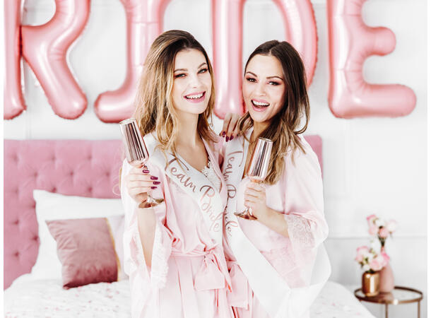 Magebånd Sash - "Team Bride" Hvit & Rosegull - 75cm 