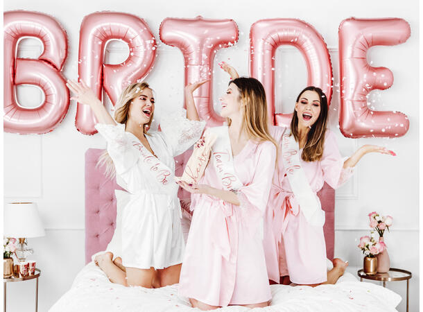 Magebånd Sash - "Team Bride" Hvit & Rosegull - 75cm 