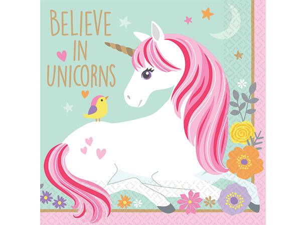 Servietter - "Believe in Unicorns" Enhjørning - 25cm - 16pk