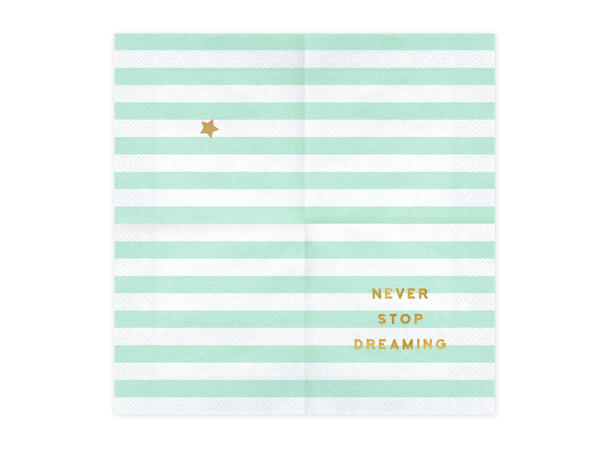 Servietter - "Never Stop Dreaming" Mintgrønne Striper - 33cm - 20pk