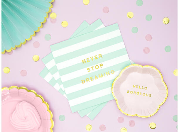 Servietter - "Never Stop Dreaming" Mintgrønne Striper - 33cm - 20pk 