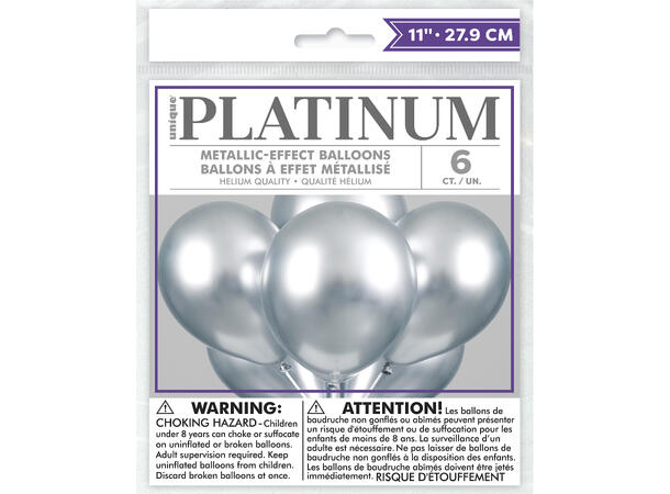 Ballonger - Sølv Metallic 28cm - 6pk