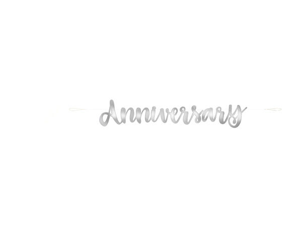 Bokstavbanner - "Happy Anniversary” Sølv - Foliert Papir