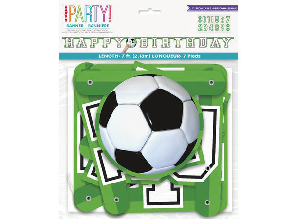 Bokstavbanner - "Happy Birthday" 3D Fotball - 213cm 
