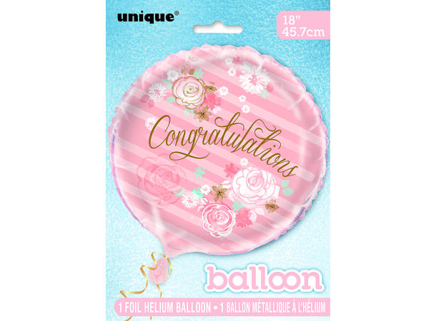 Congratulations - Gull og Rosa 1 Folieballong - 46cm(18")