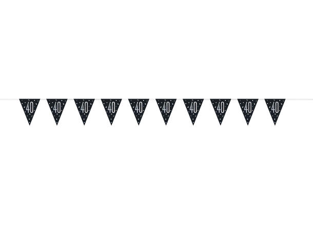 Flaggbanner - 40 År - Sort & Sølv 290cm