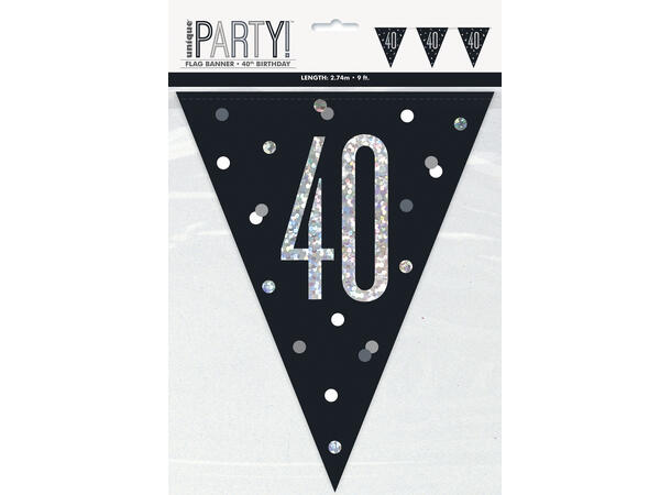 Flaggbanner - 40 År - Sort & Sølv 290cm