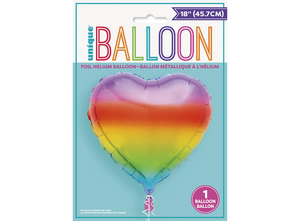 Folieballong - Hjerte - Regnbue 50cm