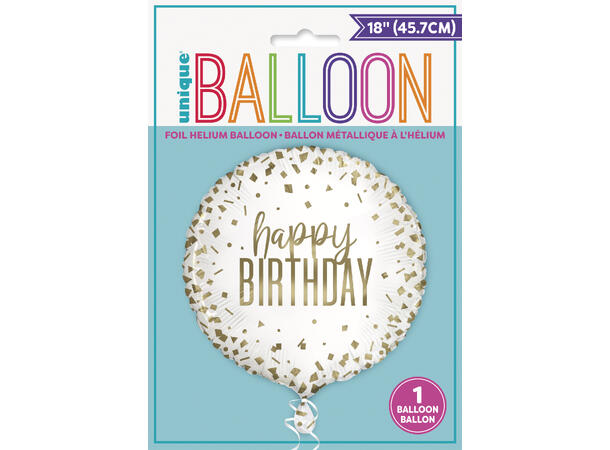 Folieballong - Konfetti - Happy Birthday Gull - 46cm