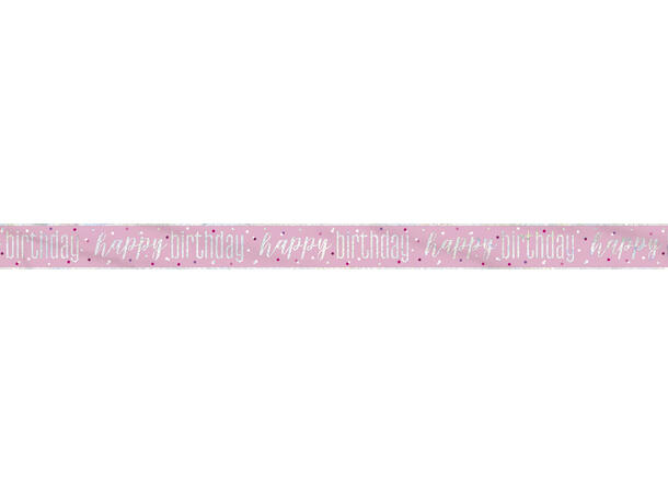 Foliebanner - "Happy Birthday" Rosa & Sølv - 290cm