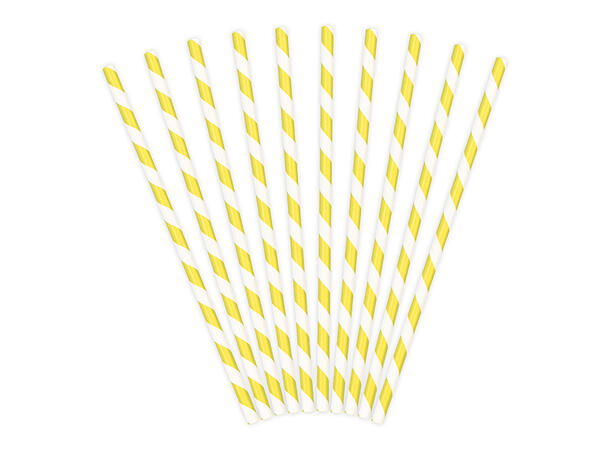 Papirsugerør - Stripete Gul 19.5cm - 10pk
