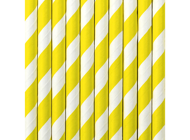 Papirsugerør - Stripete Gul 19.5cm - 10pk