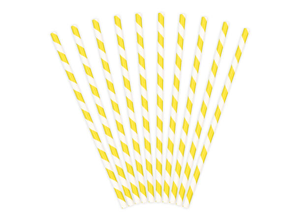 Papirsugerør - Stripete Gul 19.5cm - 10pk
