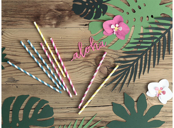 Papirsugerør - Stripete Gul 19.5cm - 10pk 