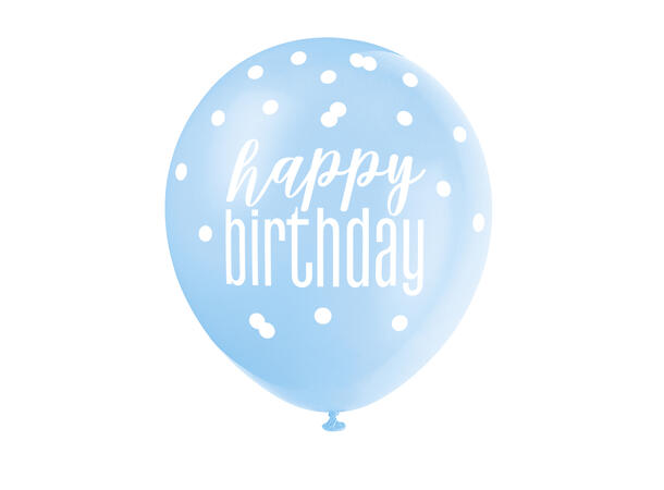 Ballonger - Happy Birthday - Blå & Sølv 30cm - 6pk