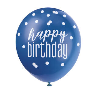 Ballonger - Happy Birthday - Blå & Sølv 30cm - 6pk