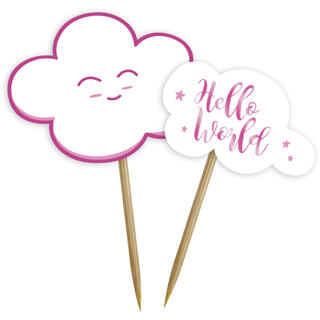 Cocktailpinner Picks - "Hello World" Babyshower Rosa - 14cm - 24pk