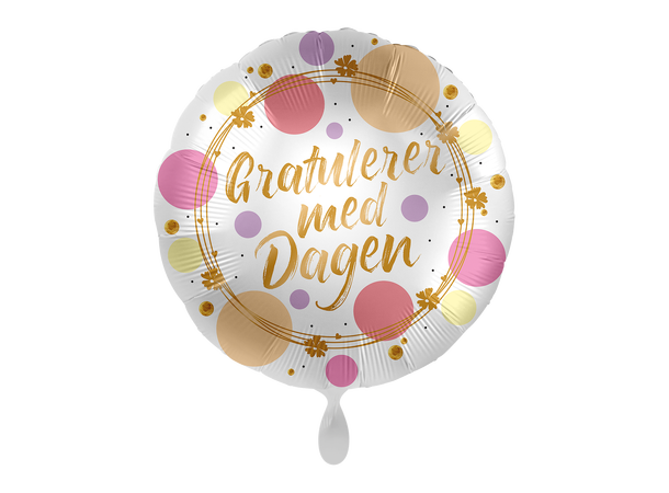 Folieballong - "Gratulerer Med Dagen" Prikker - 43cm