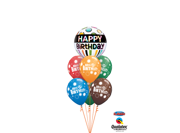 Premium Bubbleballong - "Happy Birthday" Sort og Prikker - 56cm