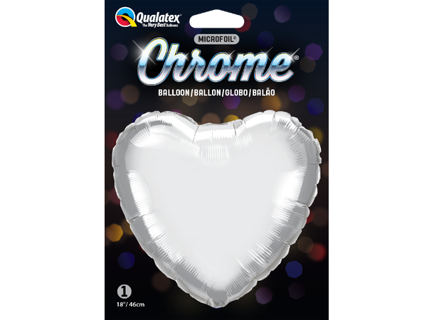 18H Chrome Silver – Hjerte (Pakket) 1 Folieballong - 46cm (18")