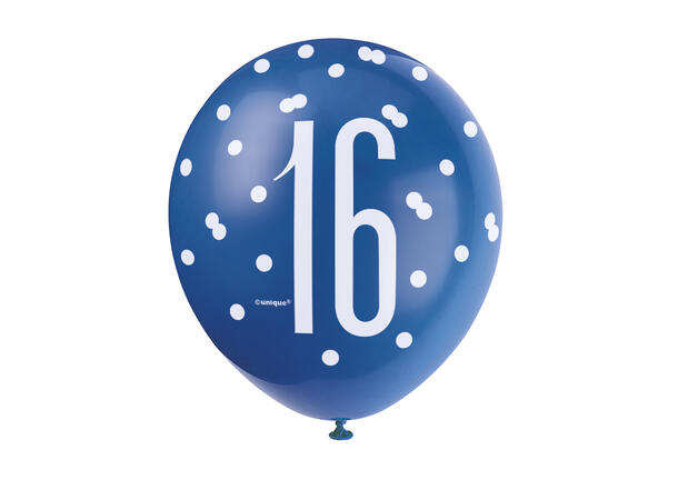 Ballonger - 16 År - Blå & Sølv 30cm - 6pk