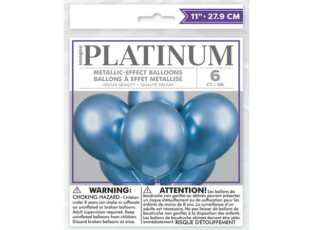 Ballonger - Blå Metallic 28cm - 6pk 