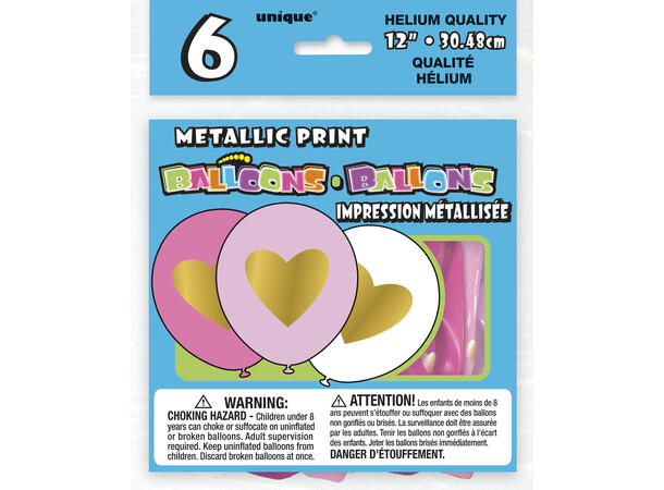 Ballonger - Gullhjerte - Div Farger 30cm - 6pk 