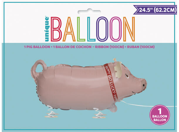 Folieballong - Gående Kjæledyr - Gris Ballongfigur
