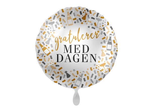Folieballong - "Gratulerer Med Dagen" Gull & Sølv - 43cm