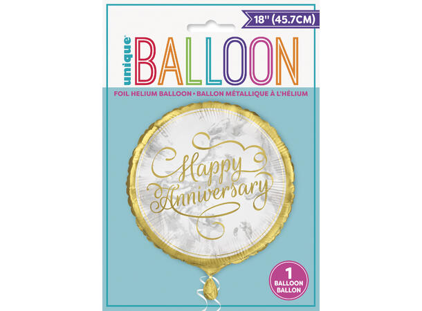 Folieballong - "Happy Anniversary" Gull - 46cm