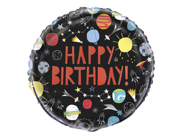 Folieballong - "Happy Birthday" Verdensrommet - 46cm