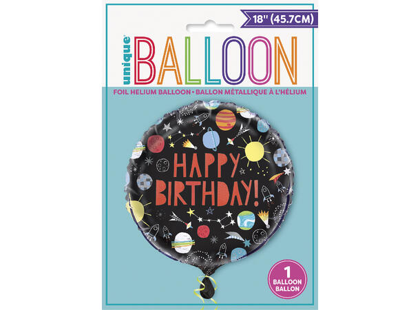 Folieballong - "Happy Birthday" Verdensrommet - 46cm