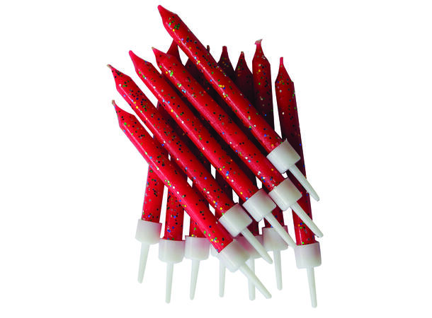 Kakelys - Glitter - Rød 7.5cm - 12pk
