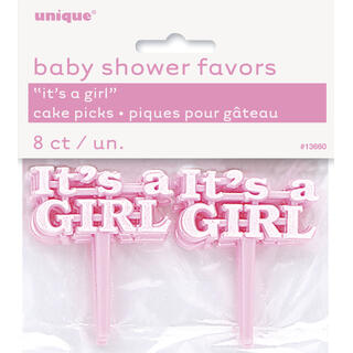 Kaketopper Pick - Babyshower It's A Girl Rosa - 8pk