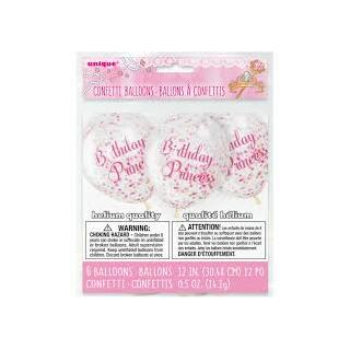 Konfettiballonger - Bursdag Prinsesse 30cm - 6pk