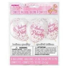 Konfettiballonger - Bursdag Prinsesse 30cm - 6pk