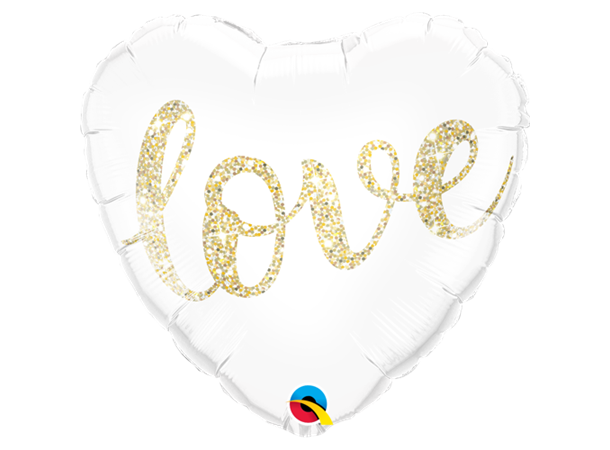 Premium Folieballong - "Love" Hjerte Gull Glitter - 46cm
