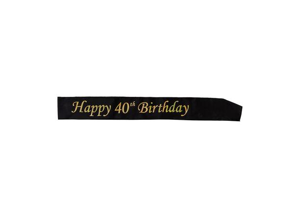 "40TH BIRTHDAY" - Sort/Gull 1 Ordensbånd i sateng - 78x9cm