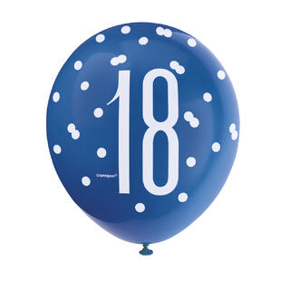 Ballonger - 18-årsdag - Blå & Sølv 30cm - 6pk