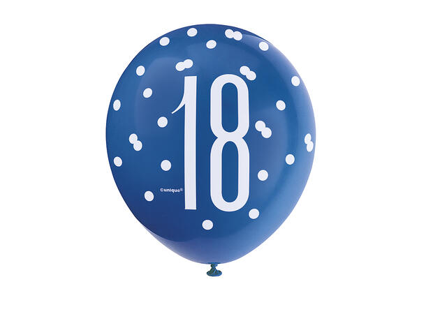 Ballonger - 18-årsdag - Blå & Sølv 30cm - 6pk
