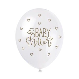 Ballonger - "Baby Shower" Hvit med Gullskrift - 30cm - 5pk