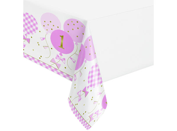 Bordduk Plast - Første Bursdag Rosa Ruter - 137x214cm