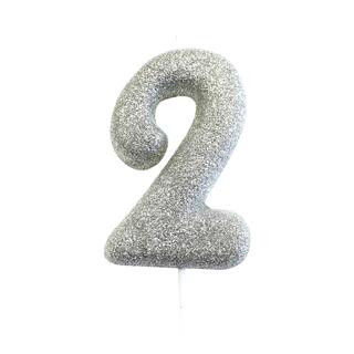 Kakelys - Nummer 2 - Glitter Sølv 7cm