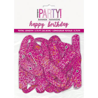 Leddbanner - "Happy Birthday" Rosa & Sølv - 2 Deler